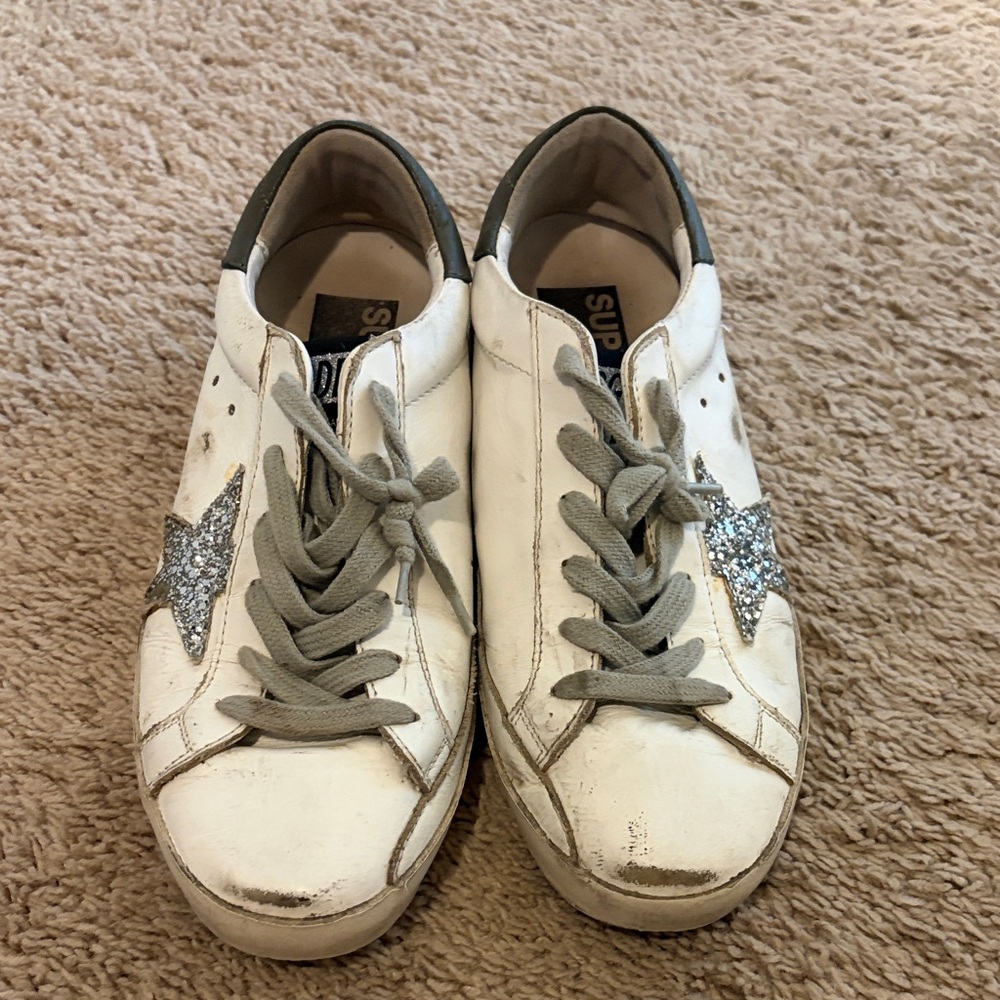 Golden Goose White Kids Sneakers with Silver Glitter Star